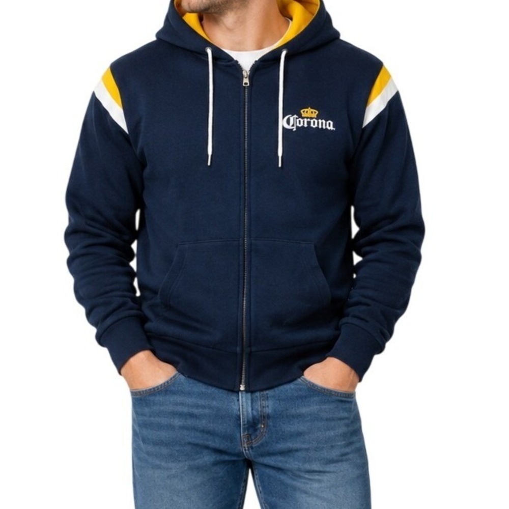 Corona Navy Blue Full Zip Hoodie Men's Large